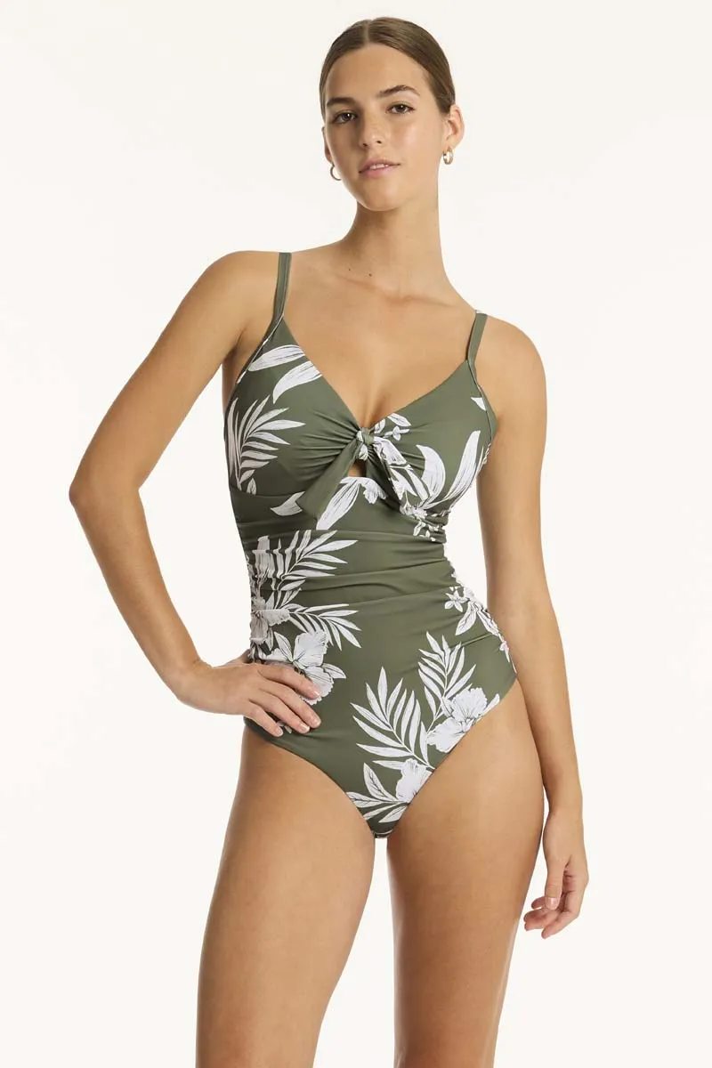 Aloha Tie Front DD/E One Piece Khaki
