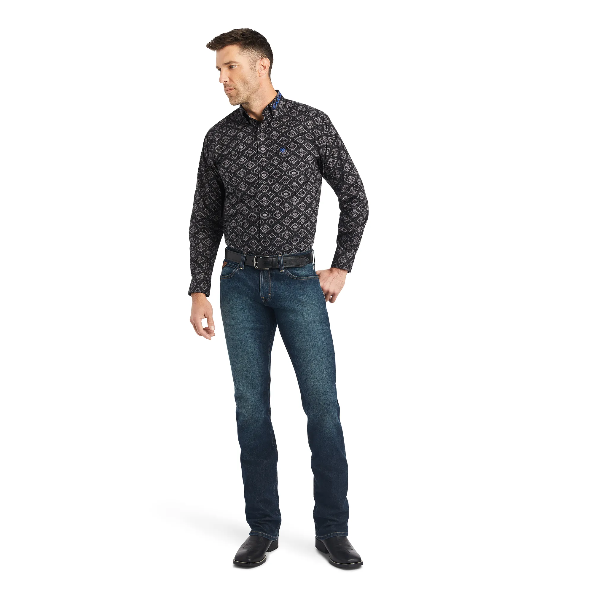 Ariat® Men's Team Clyde Black Aztec Print Button Down Shirt 10042354