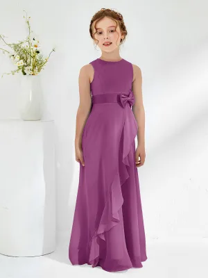Bateau Neckline Ruffle Junior Bridesmaid Gowns Orchid