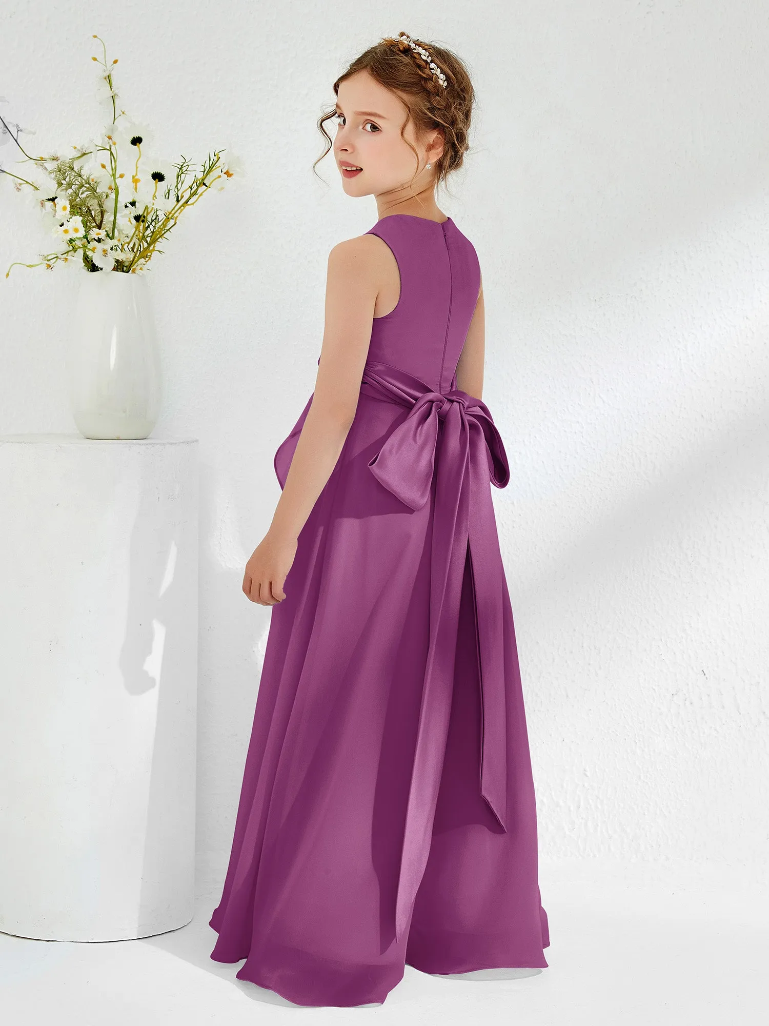 Bateau Neckline Ruffle Junior Bridesmaid Gowns Orchid