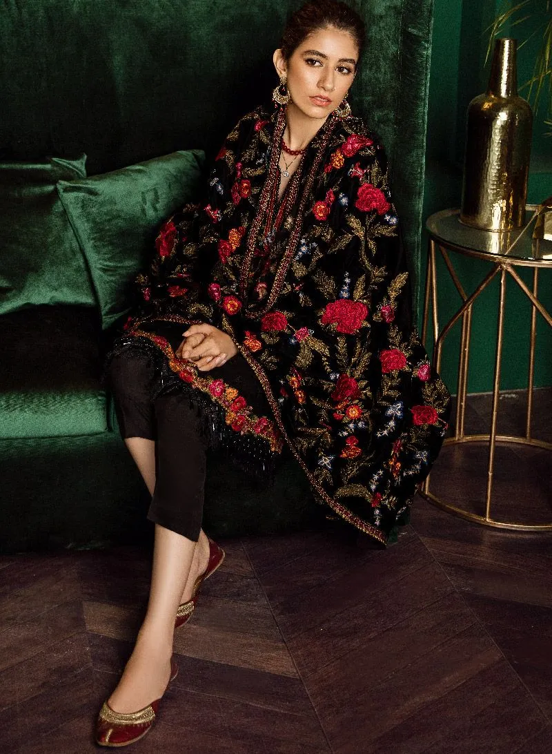 Beautiful Pakistani embroidered party dress in elegant black color # P2468