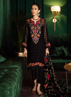 Beautiful Pakistani embroidered party dress in elegant black color # P2468