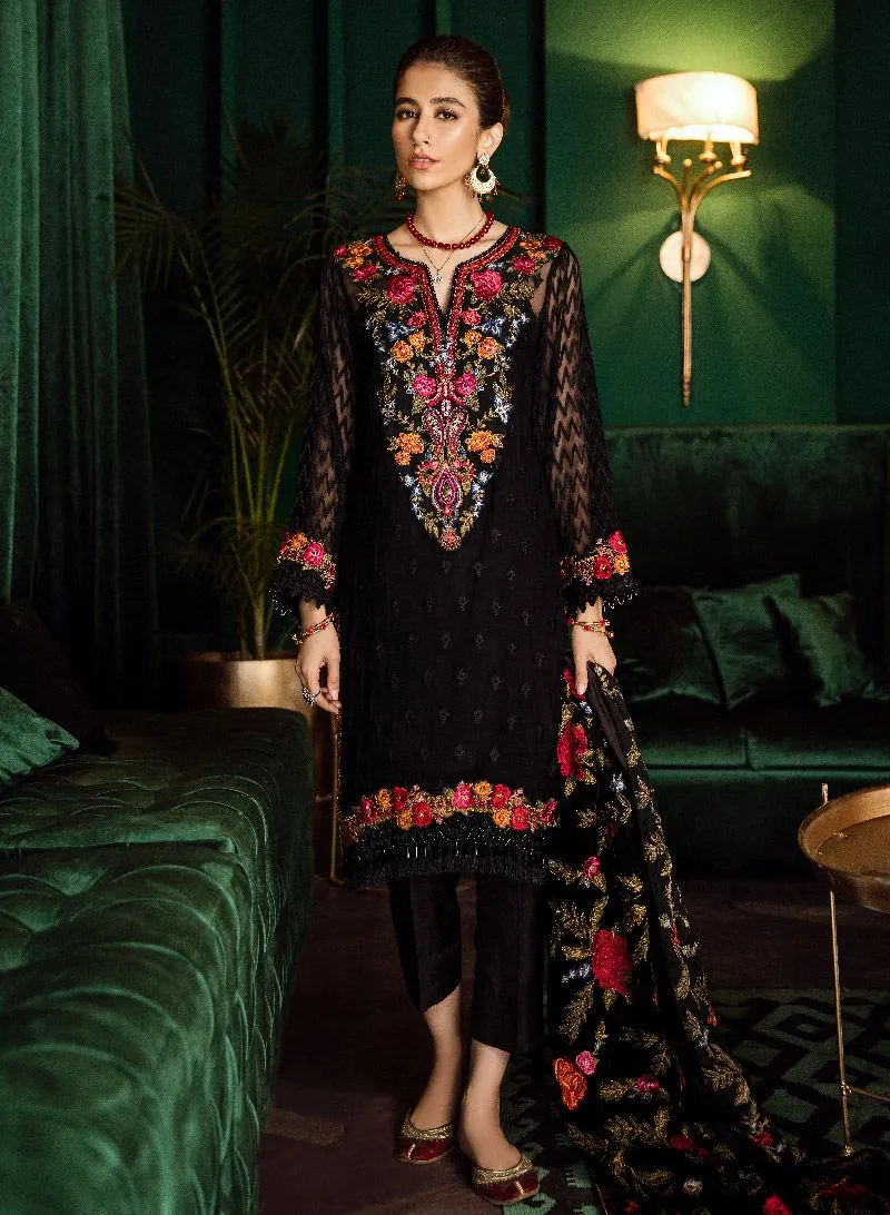 Beautiful Pakistani embroidered party dress in elegant black color # P2468