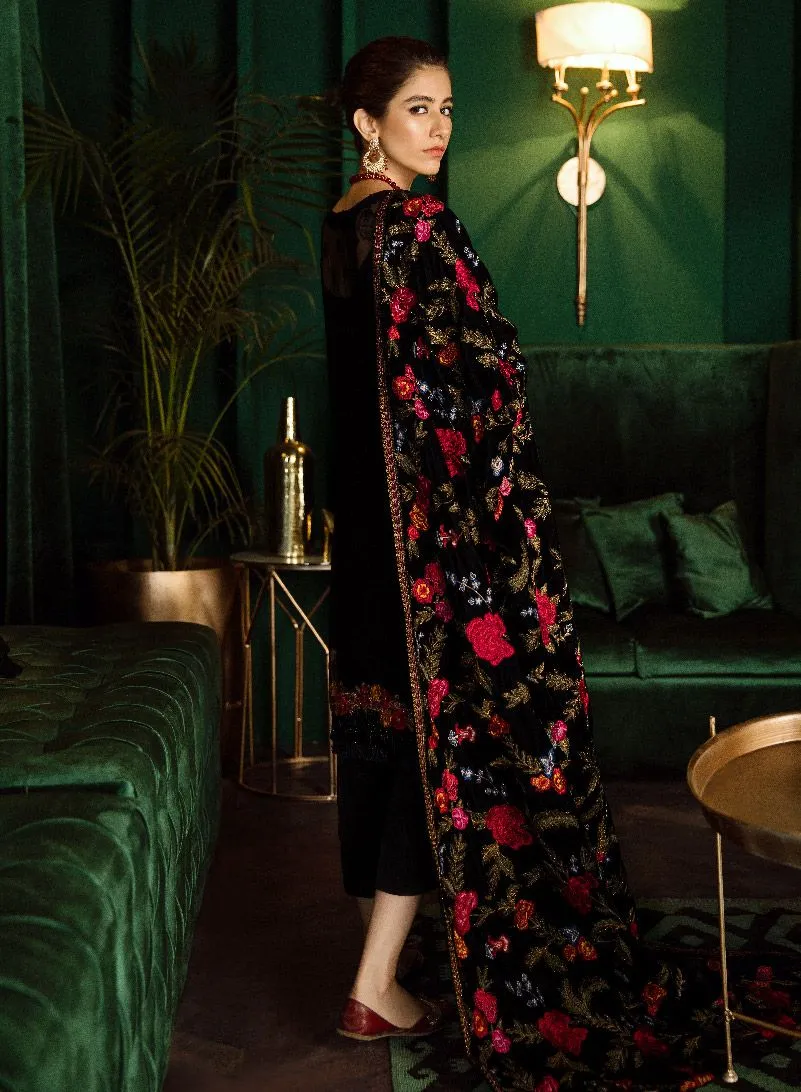 Beautiful Pakistani embroidered party dress in elegant black color # P2468