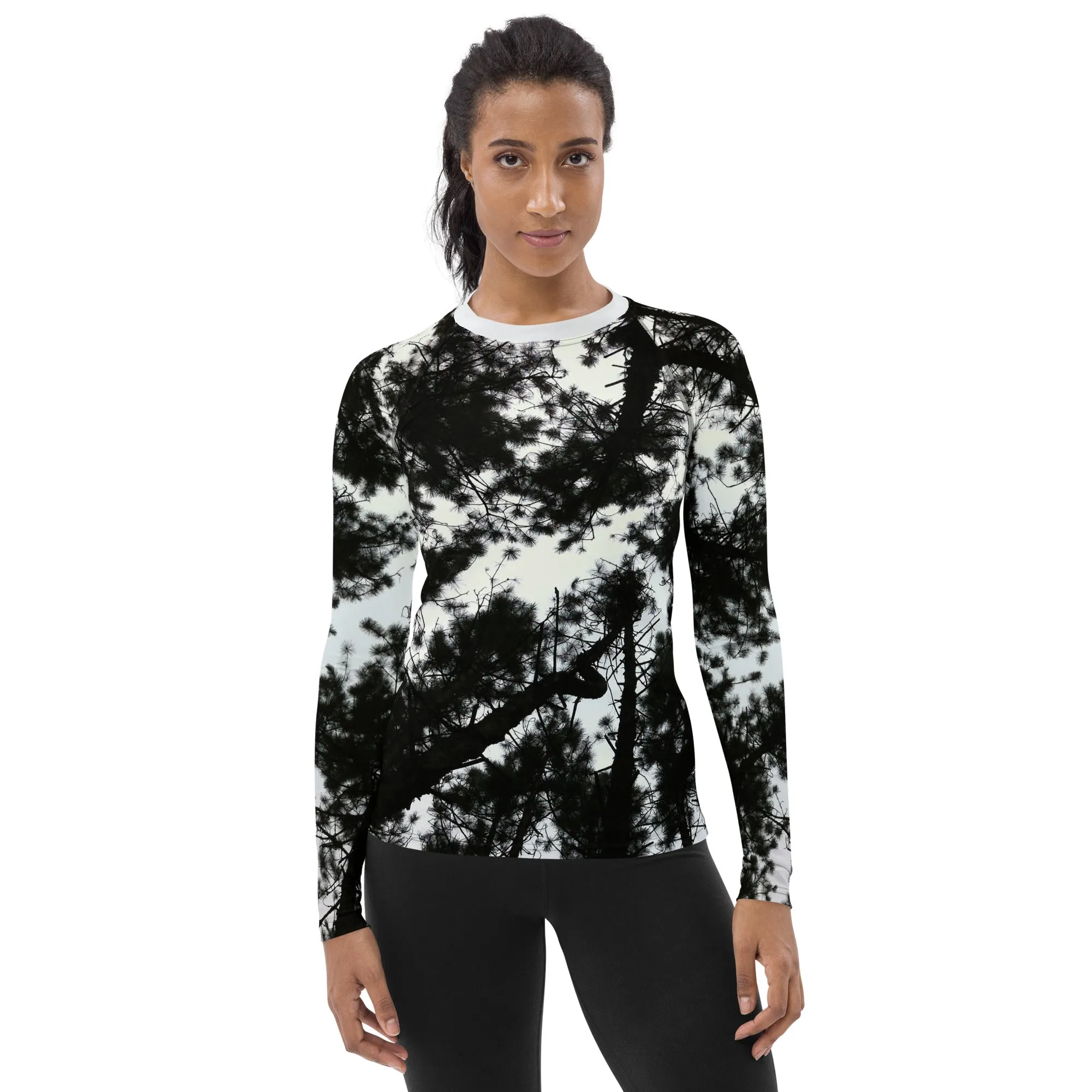 Black & White Runners Activewear Top. Alpine Air- Long Sleeved Rashguard Top. Women's Fitness Wear WickedYo.