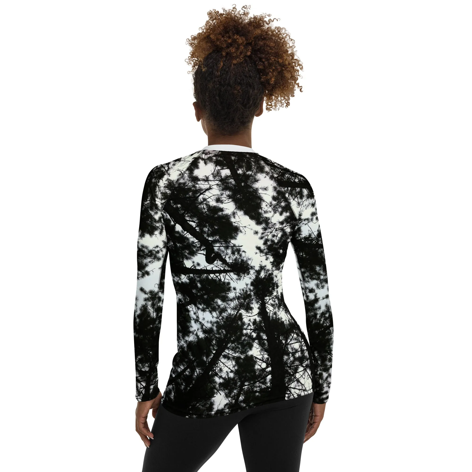 Black & White Runners Activewear Top. Alpine Air- Long Sleeved Rashguard Top. Women's Fitness Wear WickedYo.