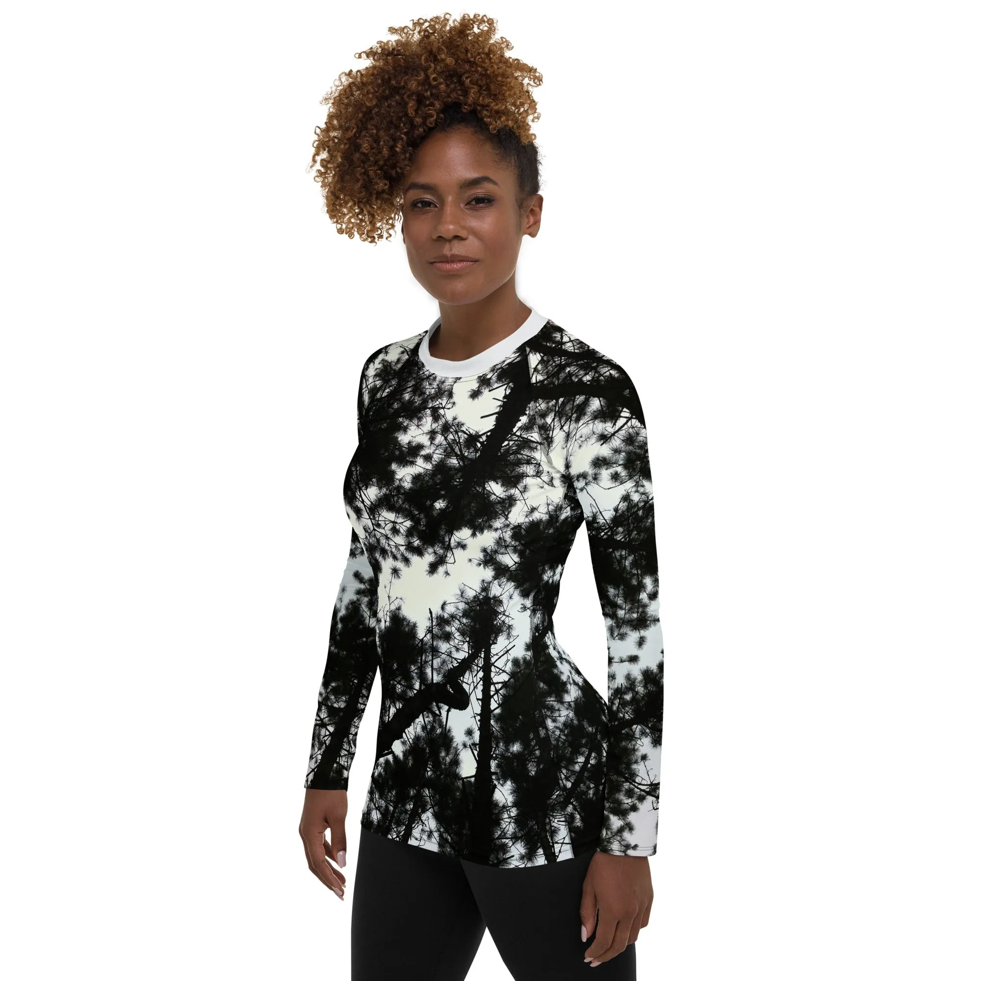 Black & White Runners Activewear Top. Alpine Air- Long Sleeved Rashguard Top. Women's Fitness Wear WickedYo.