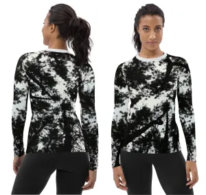 Black & White Runners Activewear Top. Alpine Air- Long Sleeved Rashguard Top. Women's Fitness Wear WickedYo.
