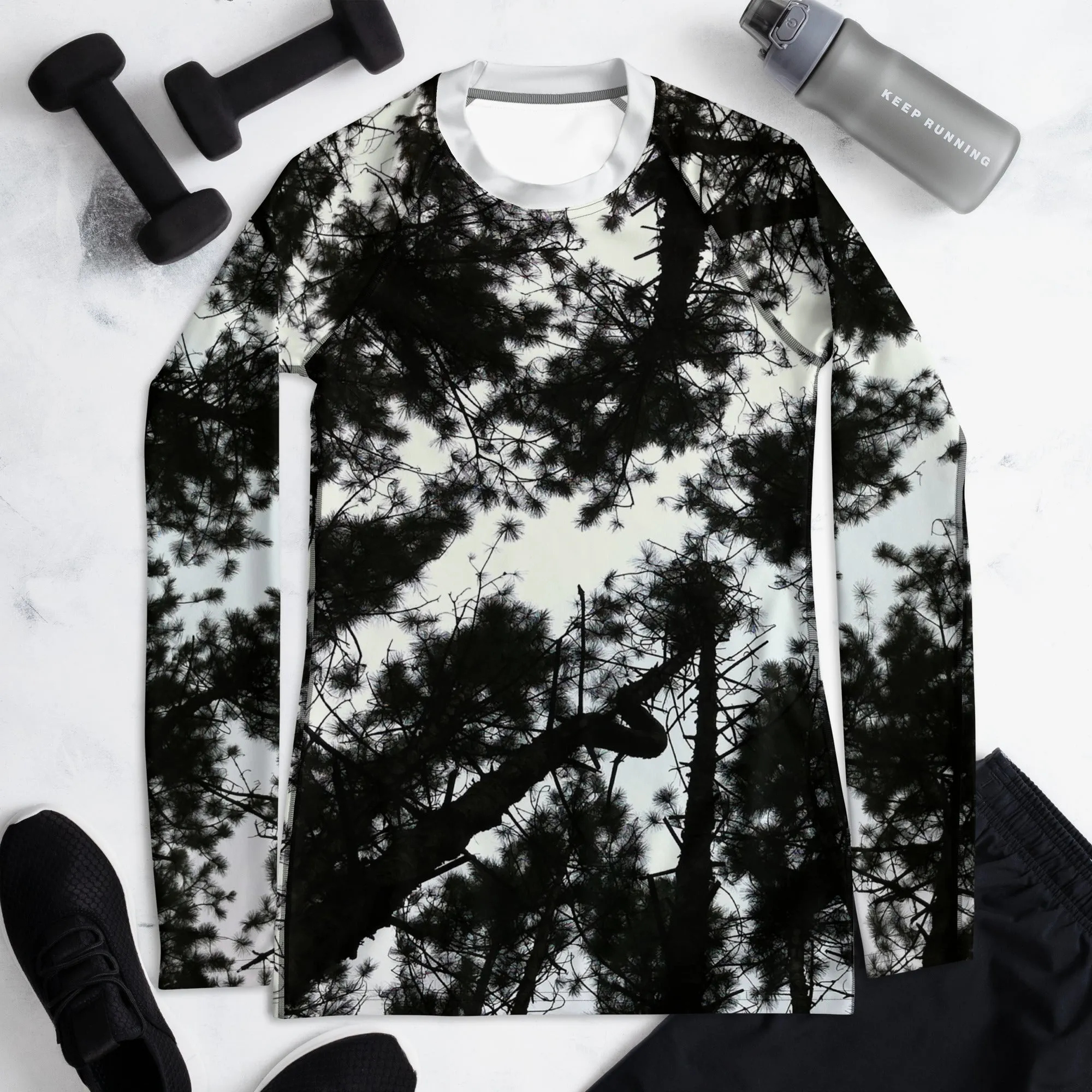 Black & White Runners Activewear Top. Alpine Air- Long Sleeved Rashguard Top. Women's Fitness Wear WickedYo.