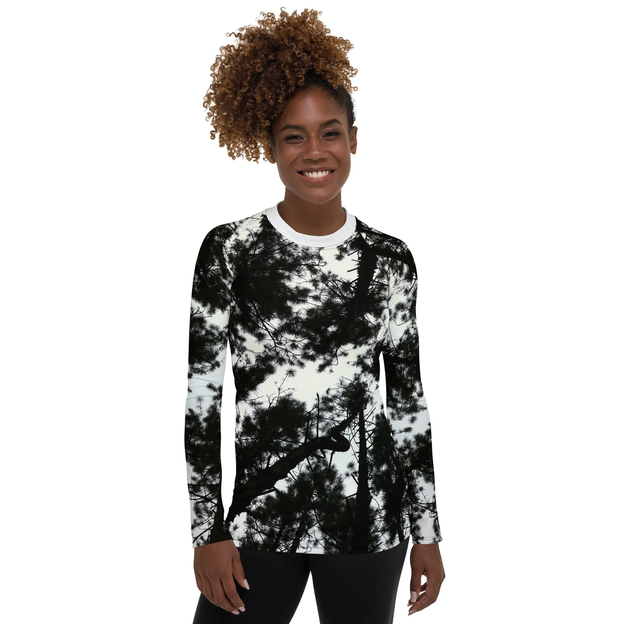 Black & White Runners Activewear Top. Alpine Air- Long Sleeved Rashguard Top. Women's Fitness Wear WickedYo.