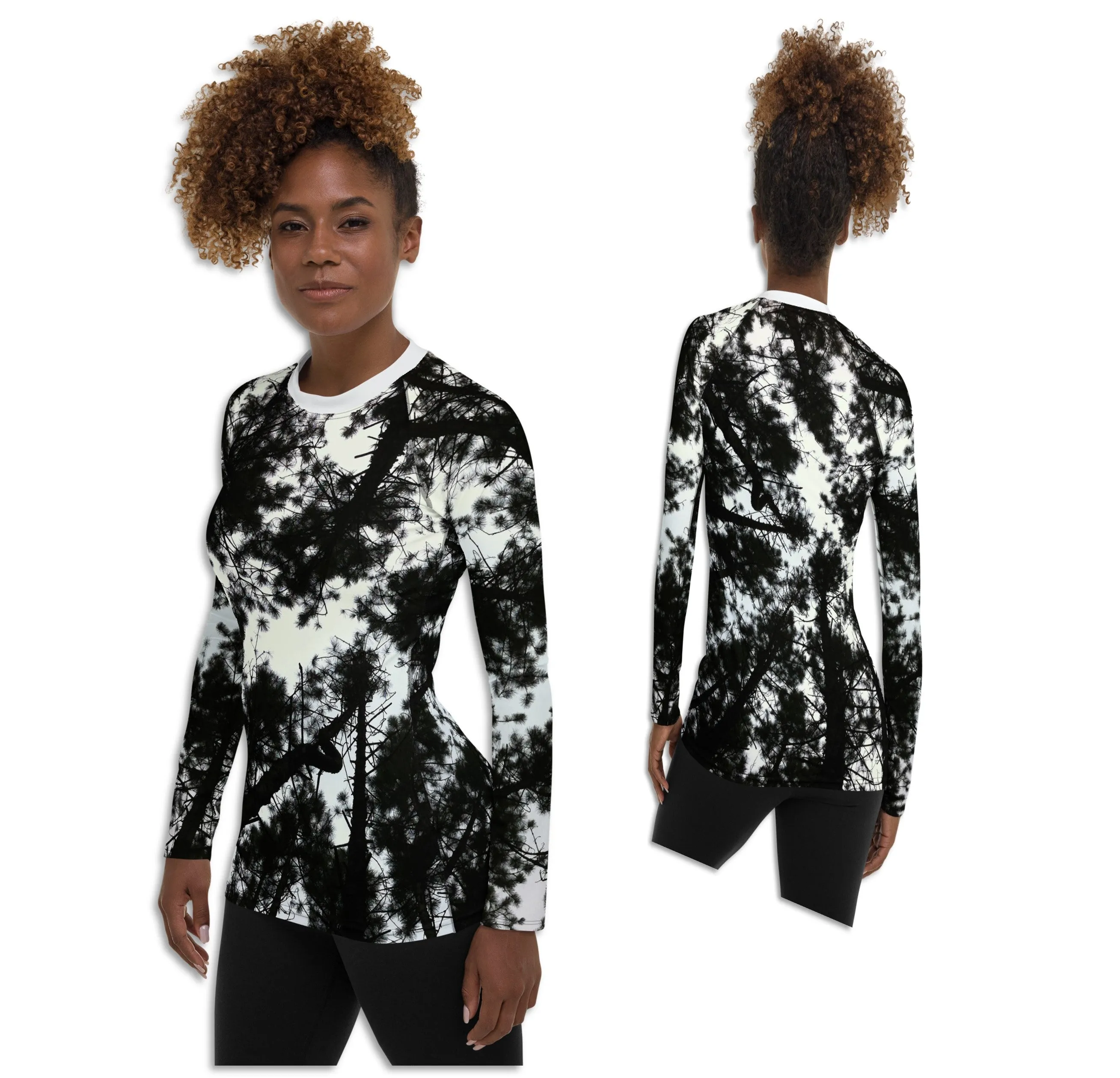 Black & White Runners Activewear Top. Alpine Air- Long Sleeved Rashguard Top. Women's Fitness Wear WickedYo.