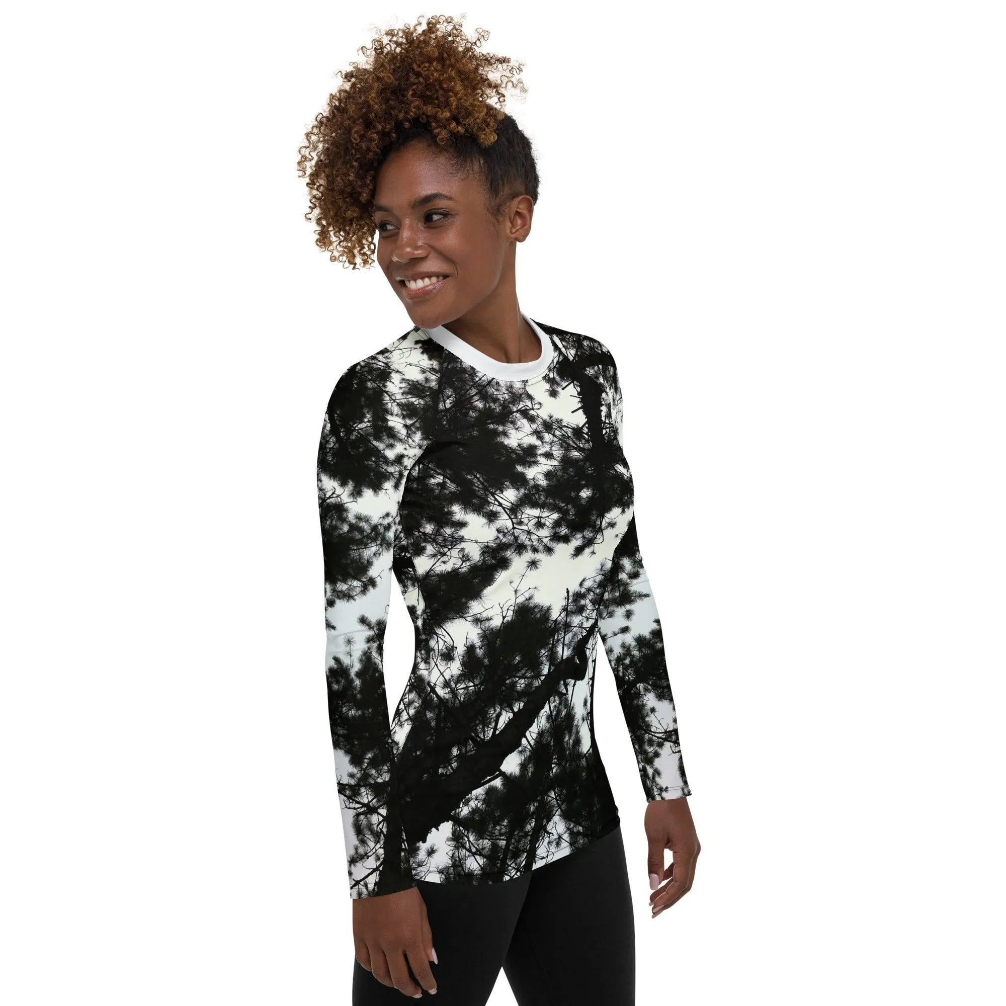 Black & White Runners Activewear Top. Alpine Air- Long Sleeved Rashguard Top. Women's Fitness Wear WickedYo.