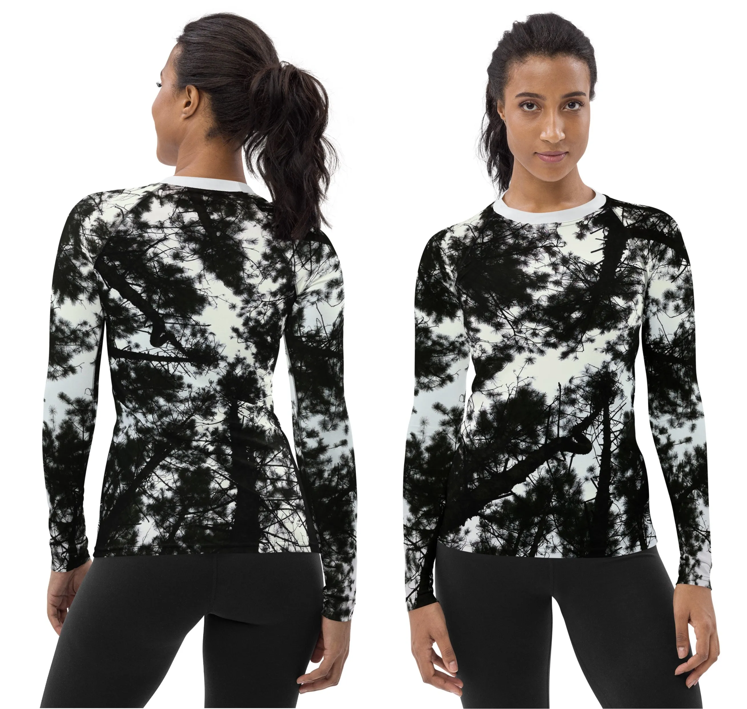 Black & White Runners Activewear Top. Alpine Air- Long Sleeved Rashguard Top. Women's Fitness Wear WickedYo.