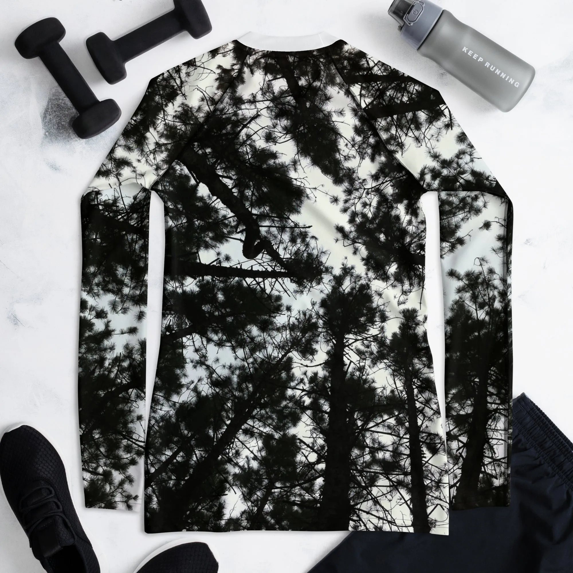 Black & White Runners Activewear Top. Alpine Air- Long Sleeved Rashguard Top. Women's Fitness Wear WickedYo.