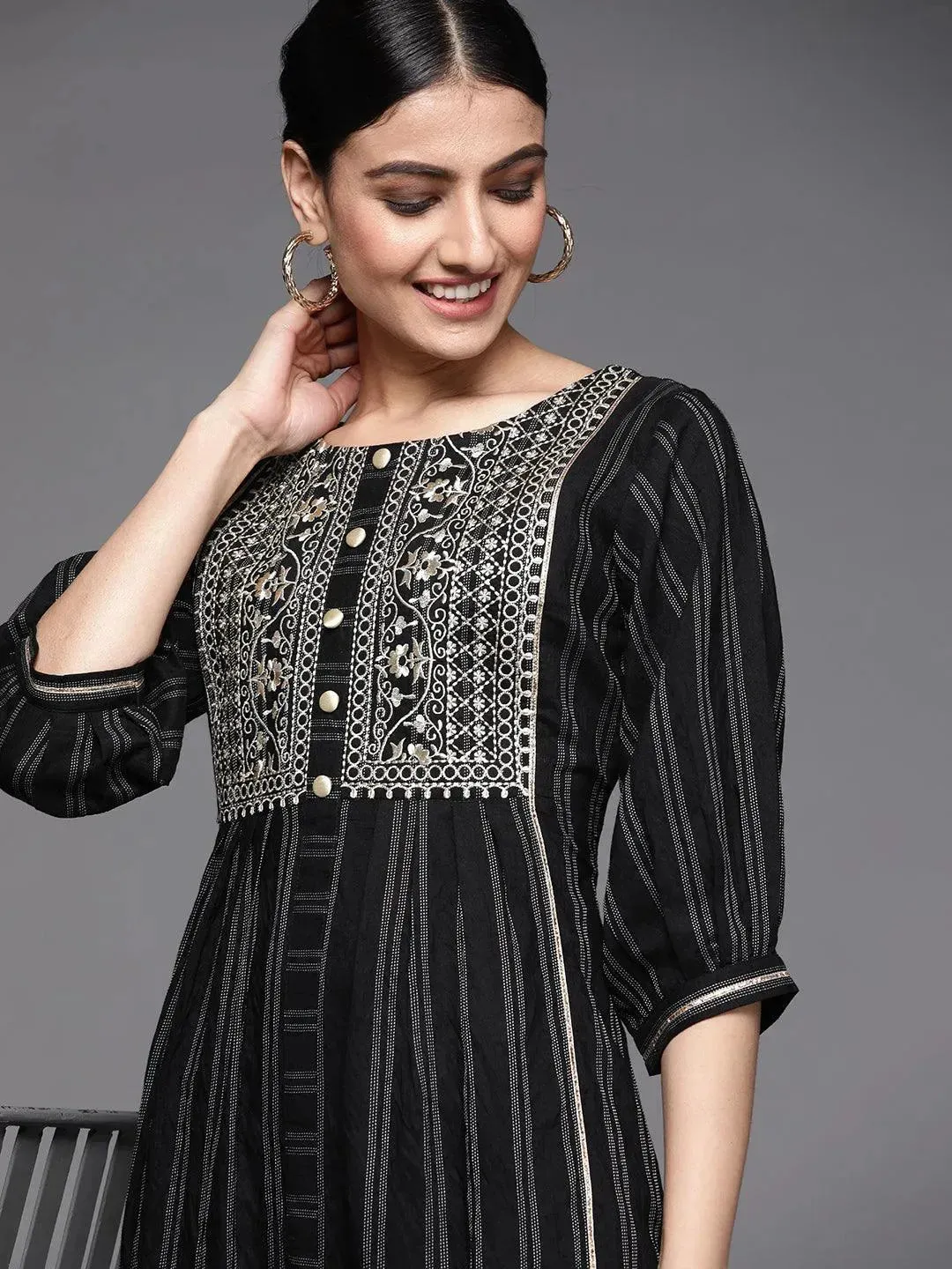 Black Embroidered Cotton Dress
