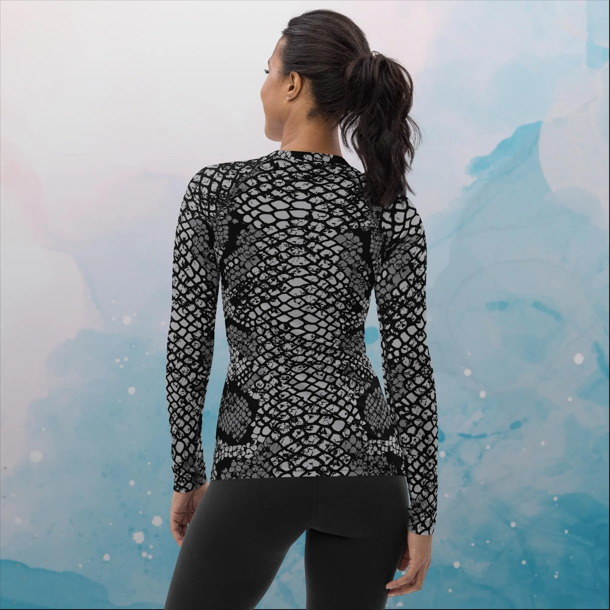 Black Snake Skin Print Womens Rash Guard