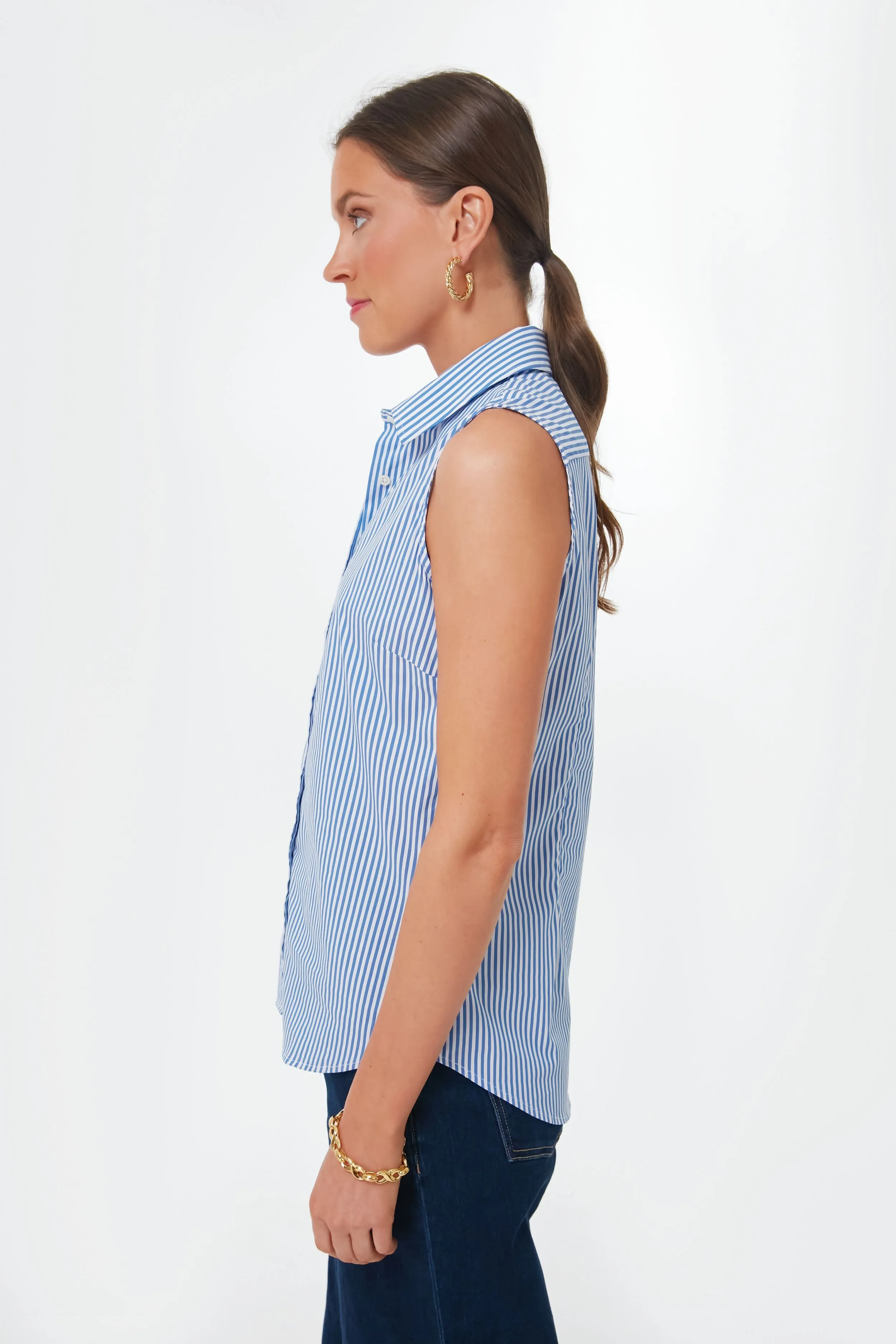 Blue and White Stripe Sleeveless Shirt