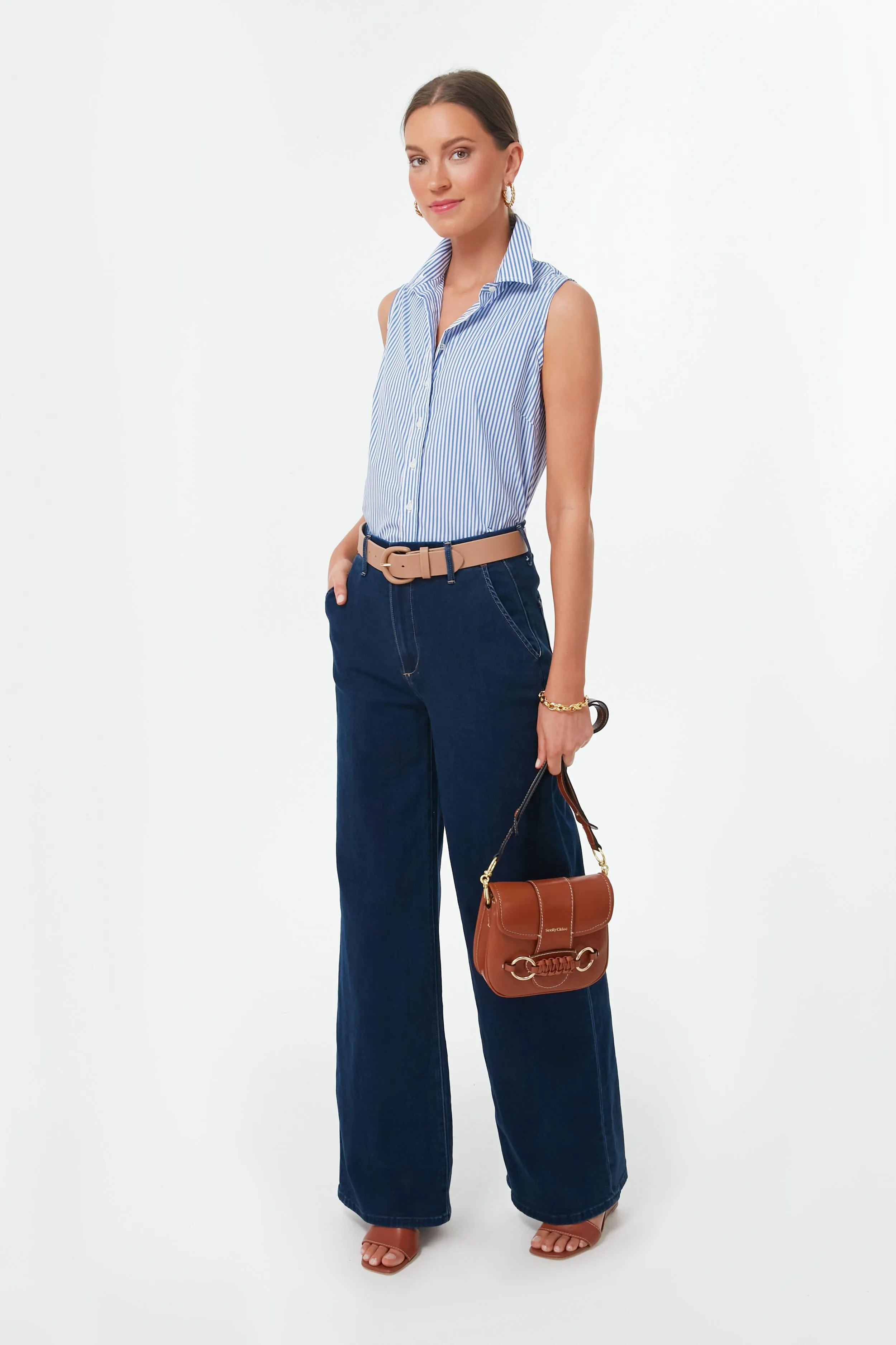 Blue and White Stripe Sleeveless Shirt