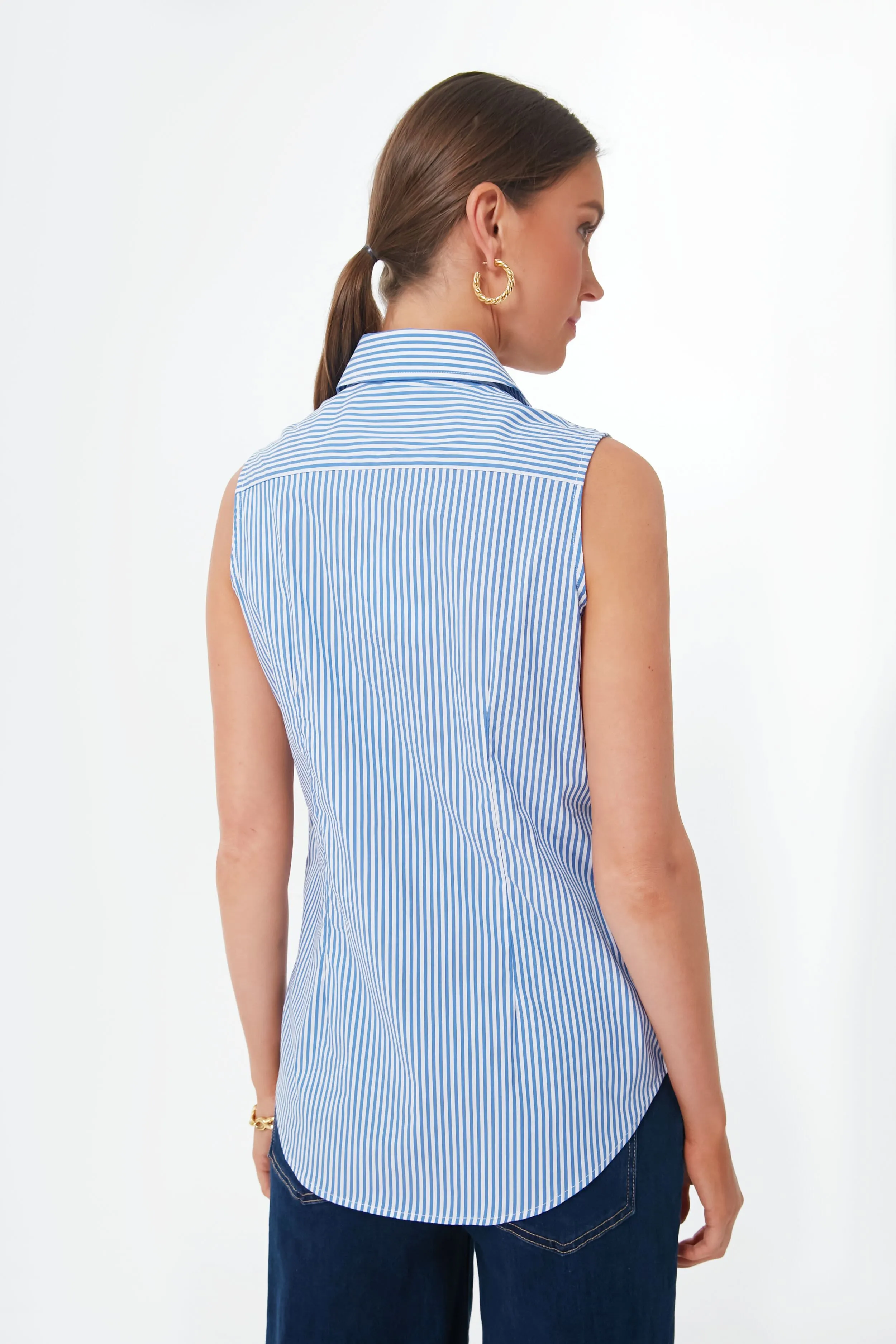 Blue and White Stripe Sleeveless Shirt