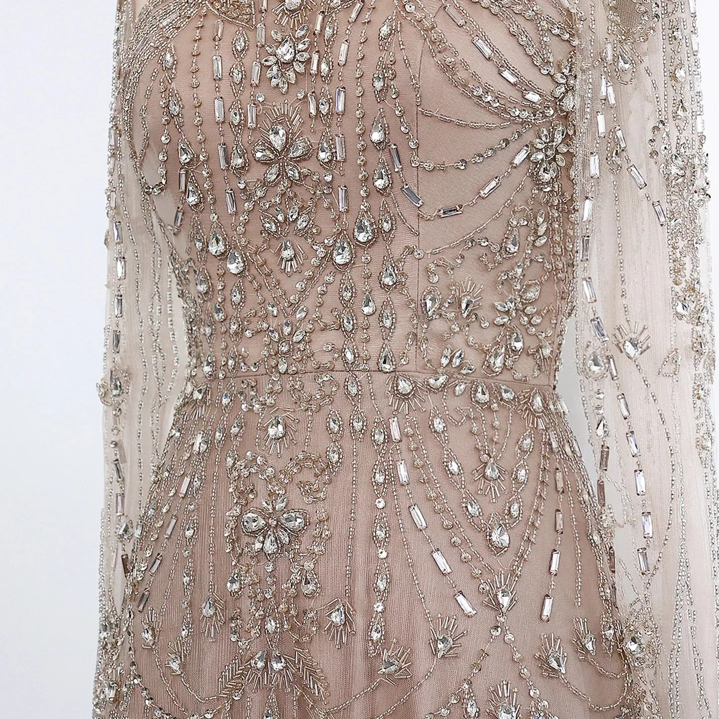Blue Long Sleeves High Neck Formal Gowns