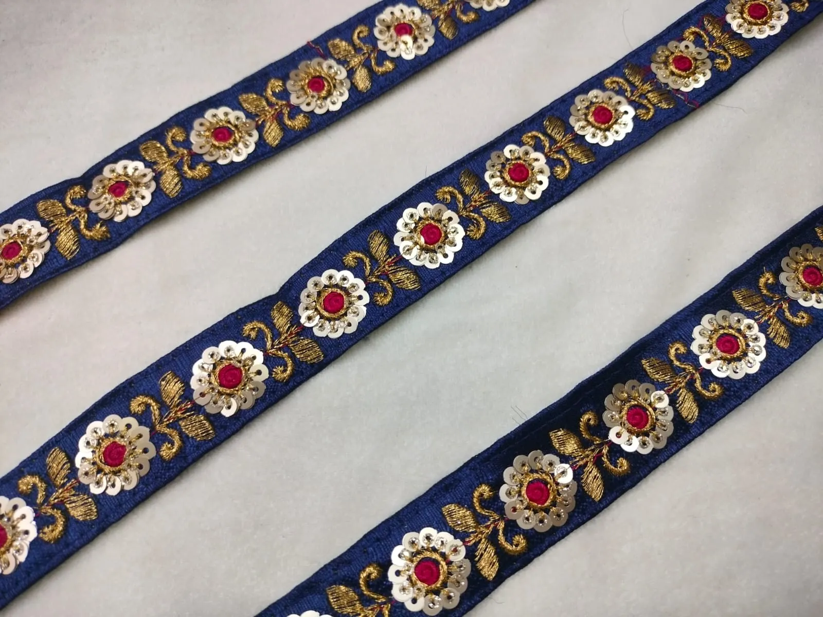 Blue Sequence Thread Work Lace