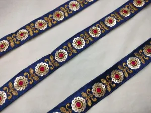 Blue Sequence Thread Work Lace