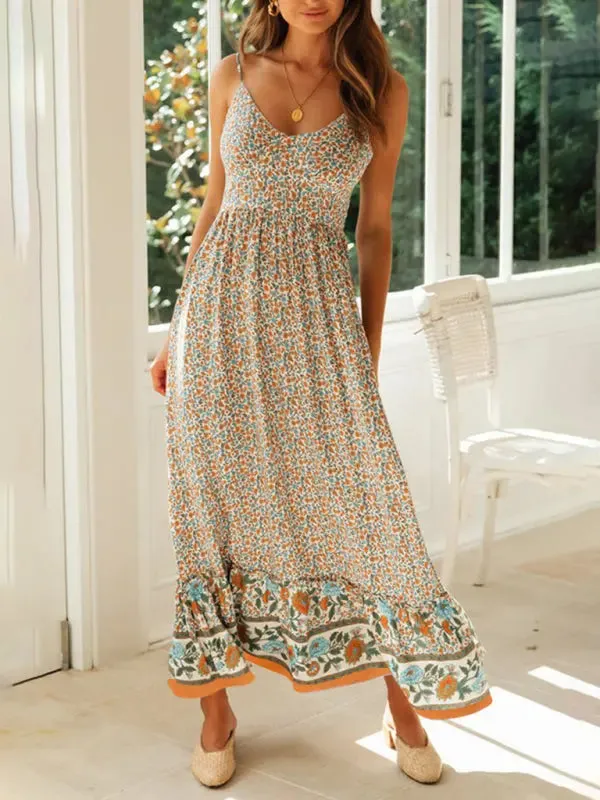 Blue Zone Planet |  Lily's Bohemian V-Neck Floral Maxi Dress