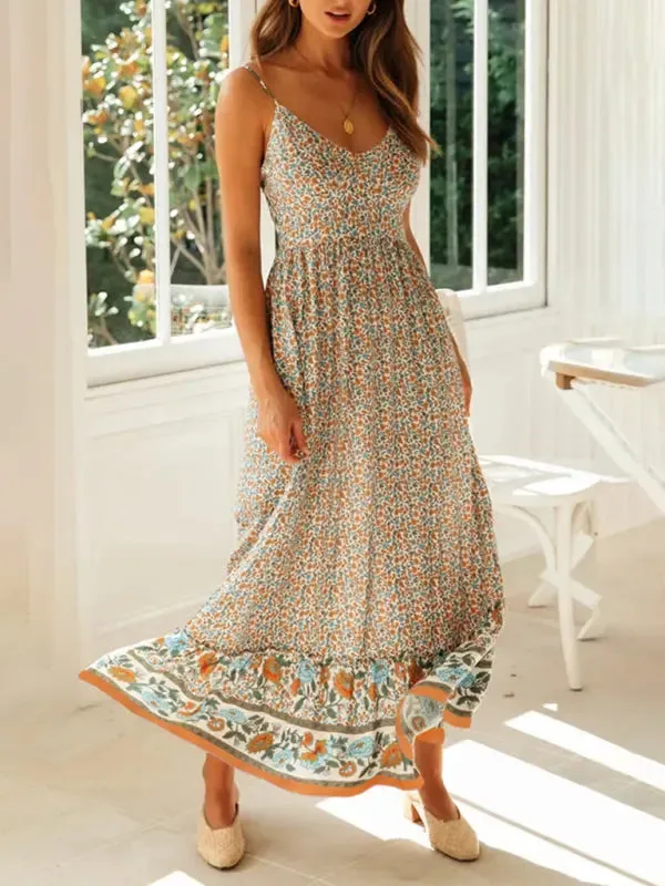 Blue Zone Planet |  Lily's Bohemian V-Neck Floral Maxi Dress