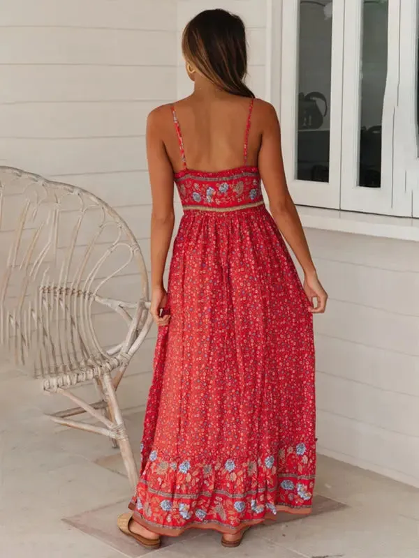 Blue Zone Planet |  Lily's Bohemian V-Neck Floral Maxi Dress