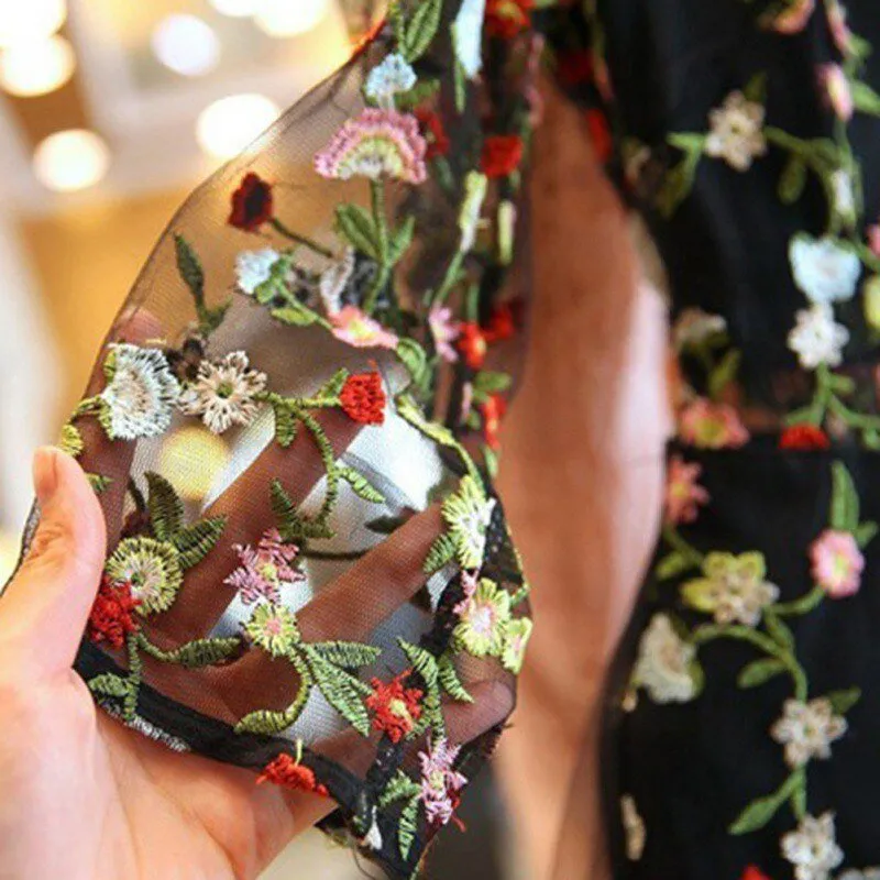 Bodacious Black Floral Embroidered Slit Midi Dress