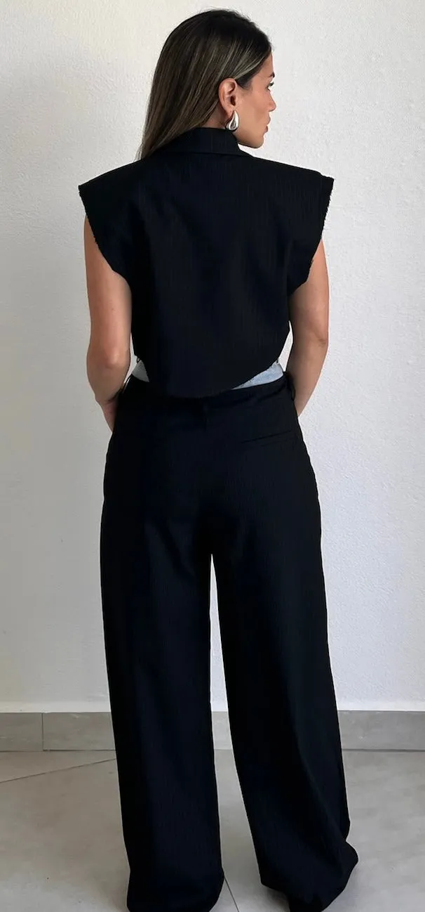 Bossy Lady Black & Denim Blazer Two-Piece Set