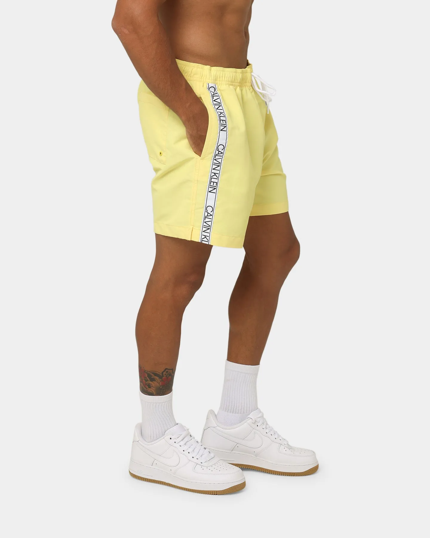 Calvin Klein Core Tape Logo Medium Drawstring Swim Shorts April Yellow
