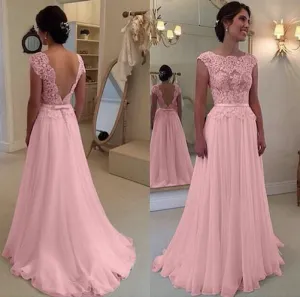 cap sleeve pink prom dresses 2020 lace appliqué tulle elegant beaded cheap prom gown vestido Longo