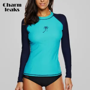 Charmleaks Women Rashguard Swimwear Long Sleeve Rash Guard Surfing Top