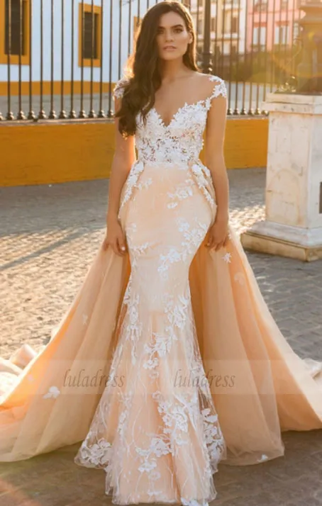 Chiffon Bridal Dress,Wedding Dress With Cap Sleeves,White Brides Dress,Backless Wedding Gowns