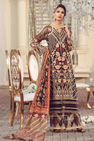Chiffon embroidered Pakistani women formal eid dress in black color # P2493