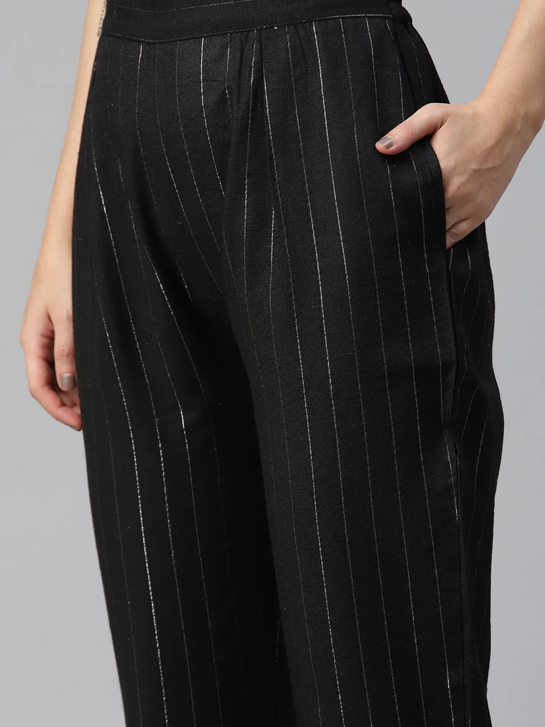 Cottinfab Women Striped Shrug and Trouser Co-Ord Set