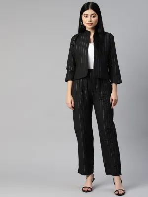 Cottinfab Women Striped Shrug and Trouser Co-Ord Set