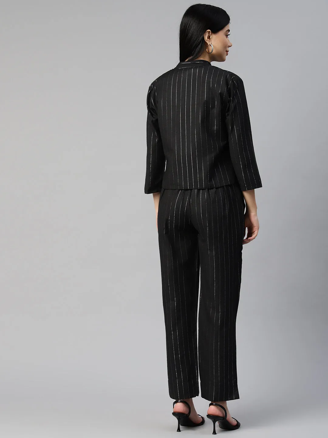 Cottinfab Women Striped Shrug and Trouser Co-Ord Set