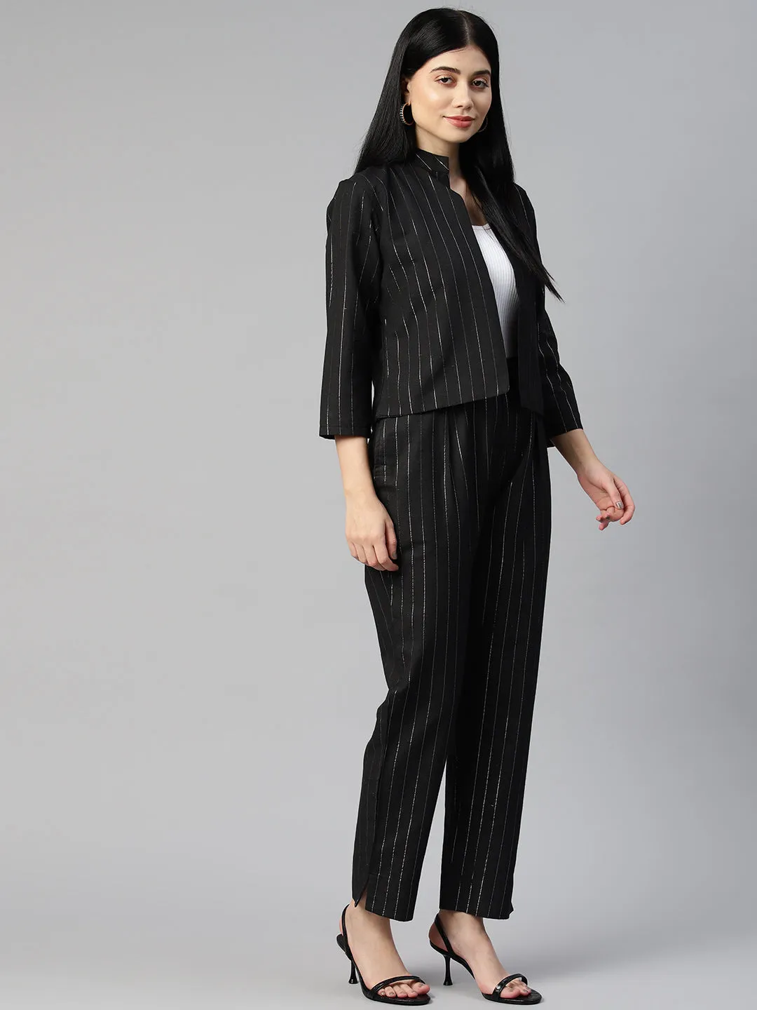 Cottinfab Women Striped Shrug and Trouser Co-Ord Set