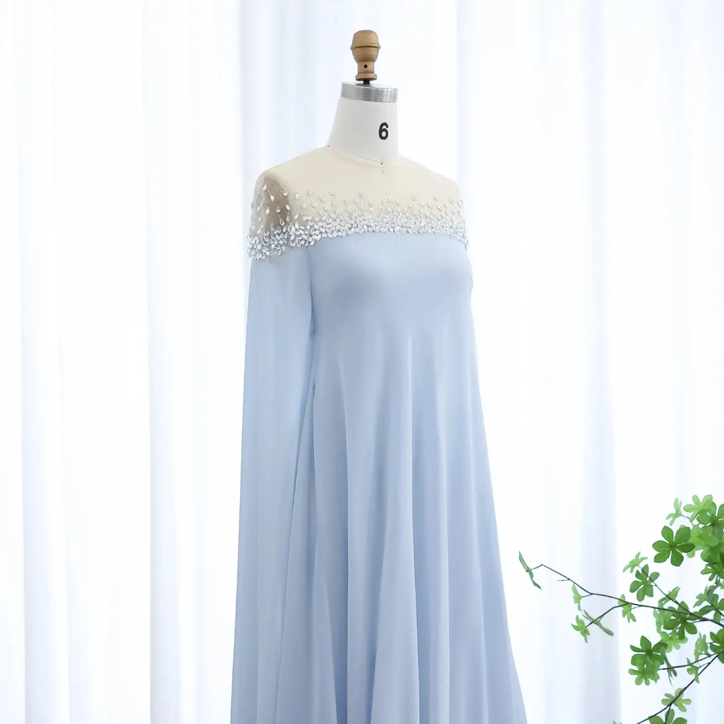 Crystal Baby Blue Evening Dress with Cape| Kaftan Gowns| Customized
