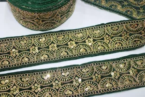 Dark Green Fancy Sequins And Zari Trim