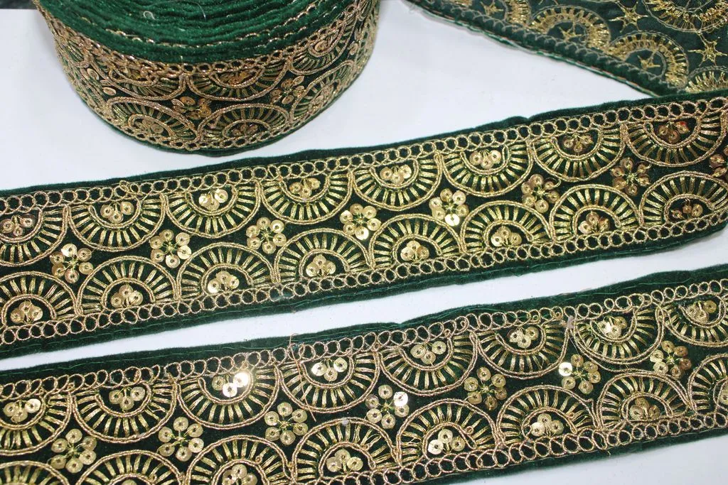 Dark Green Fancy Sequins And Zari Trim