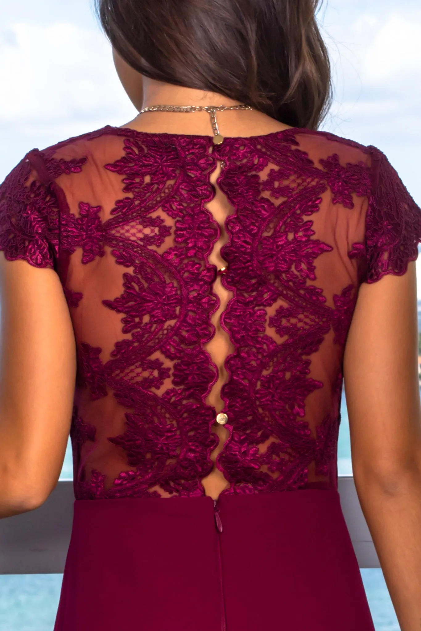 Deep Berry Maxi Dress with Embroidered Top and Slit