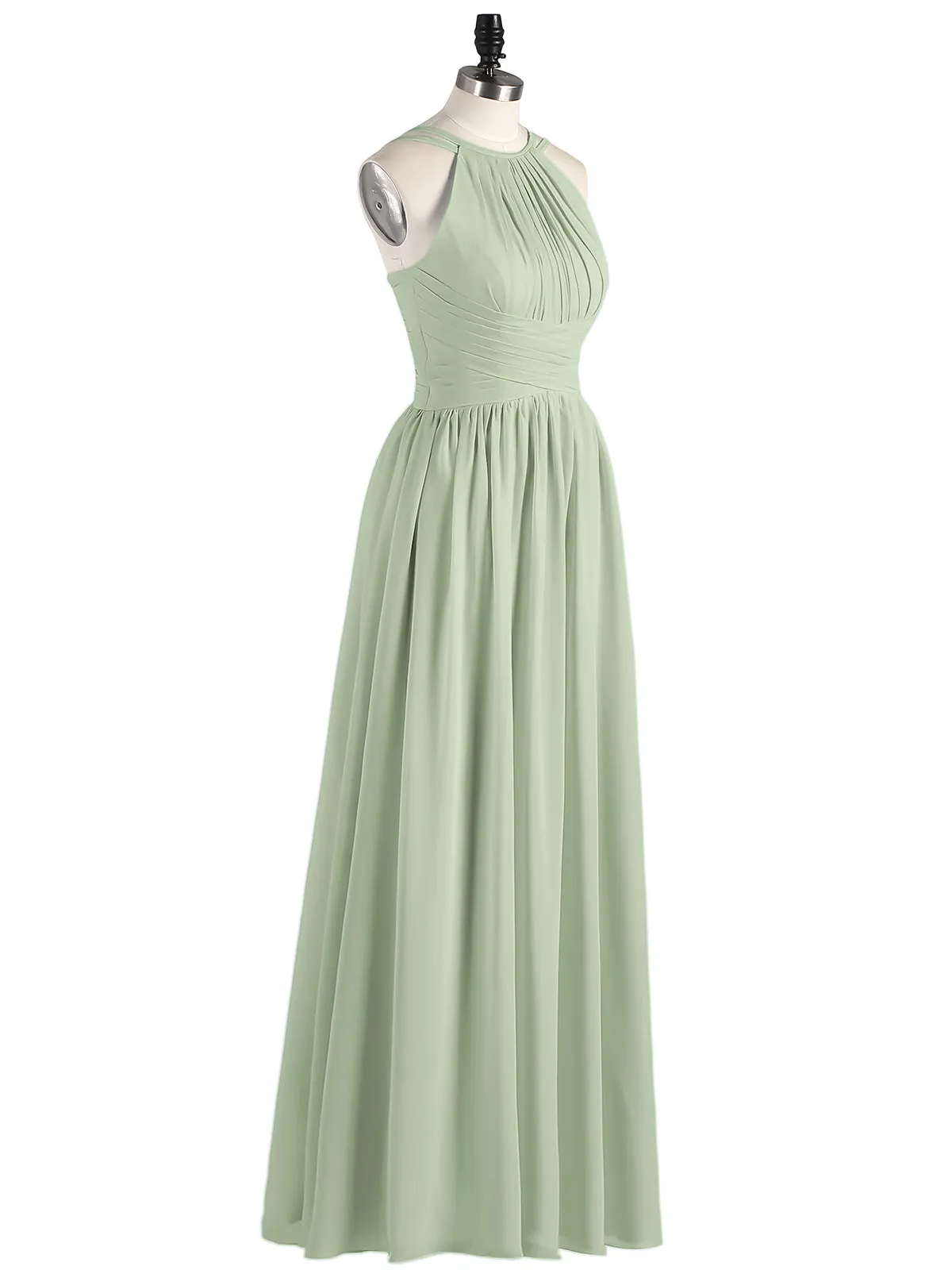 Double Strap Halter Long Chiffon Gowns-Dusty Sage