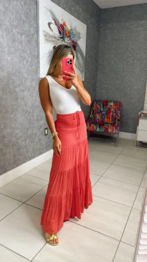 E226 Ruched waist maxi skirt