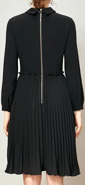 Embroidered Pleated Dress - Black or Red