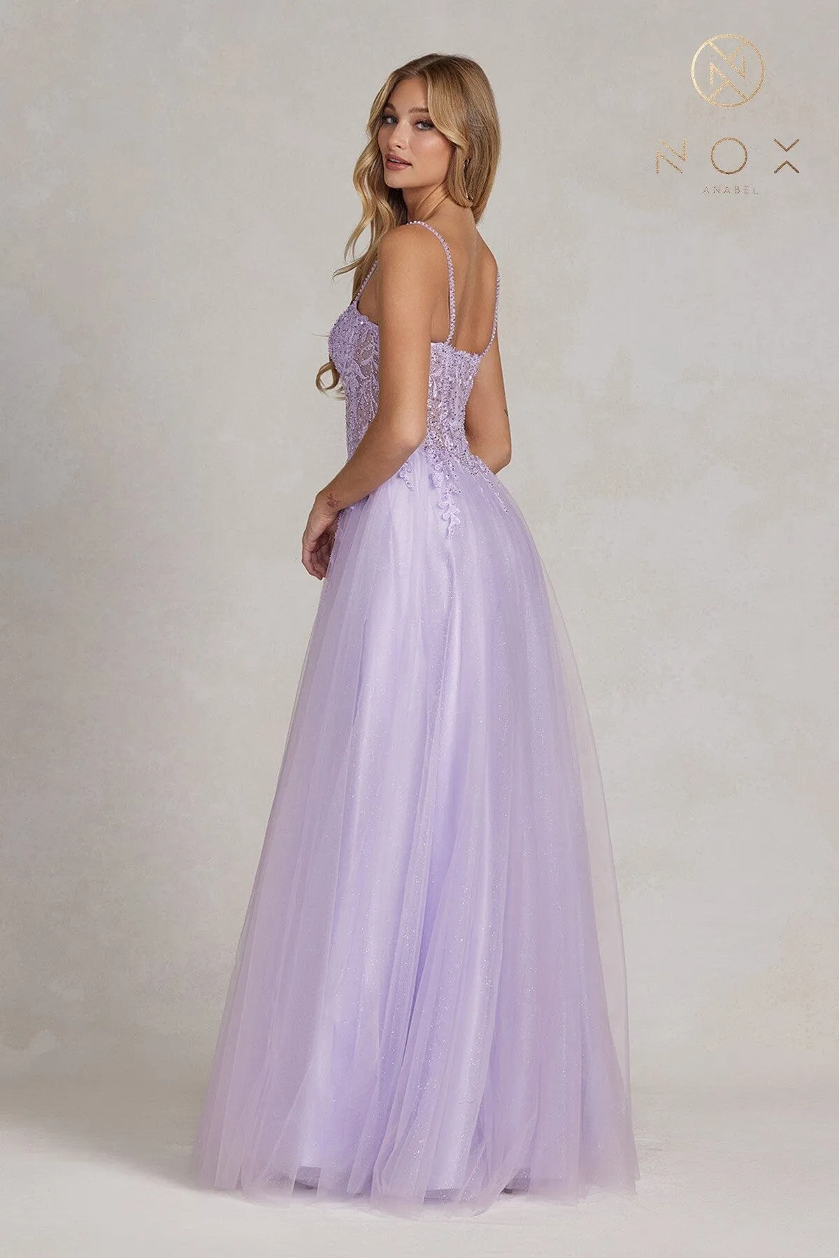 Embroidered Sweetheart Tulle Gown by Nox Anabel F1087
