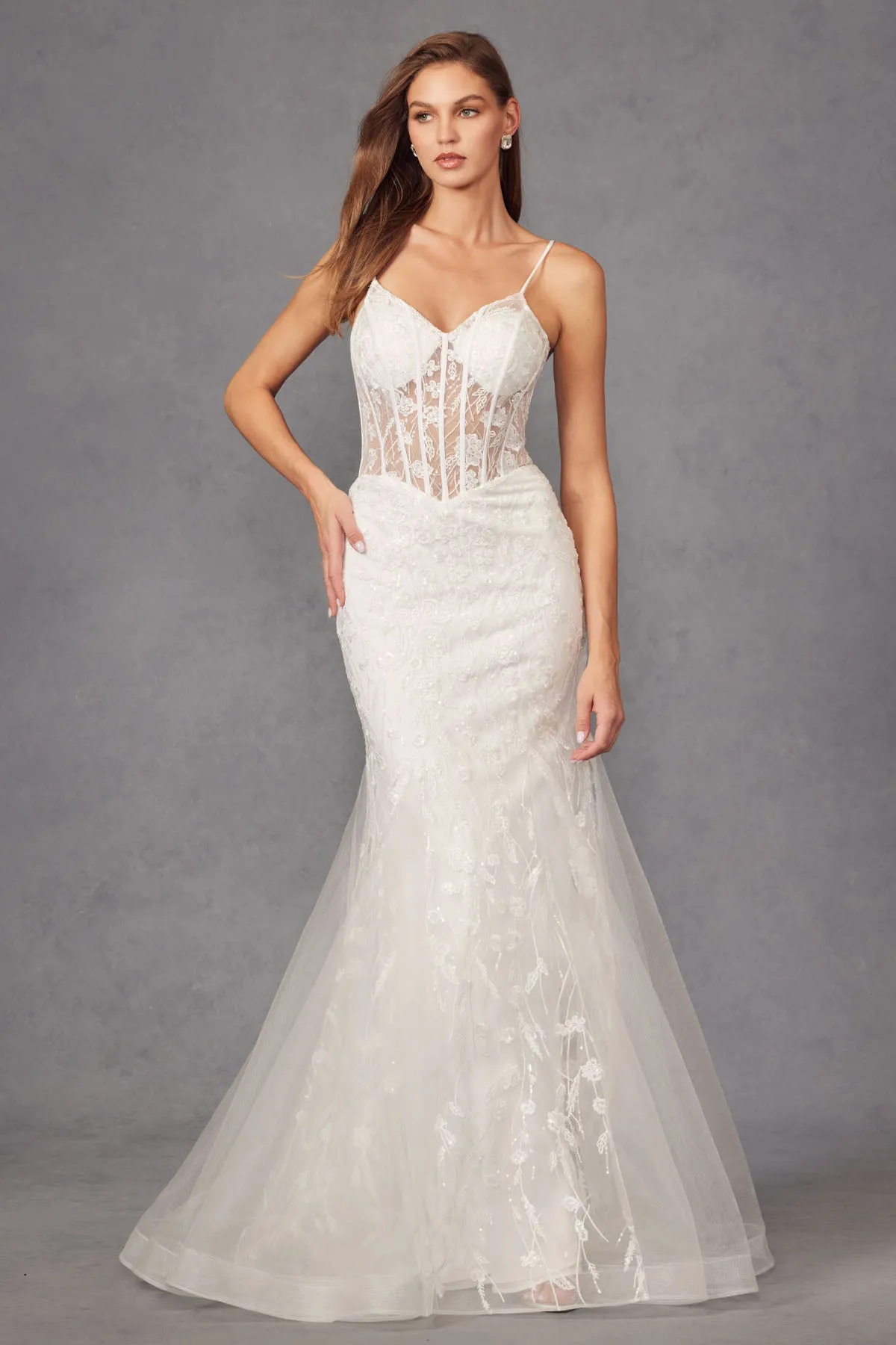 Embroidered V-Neck Bridal Mermaid Dress by Juliet JT2441SW