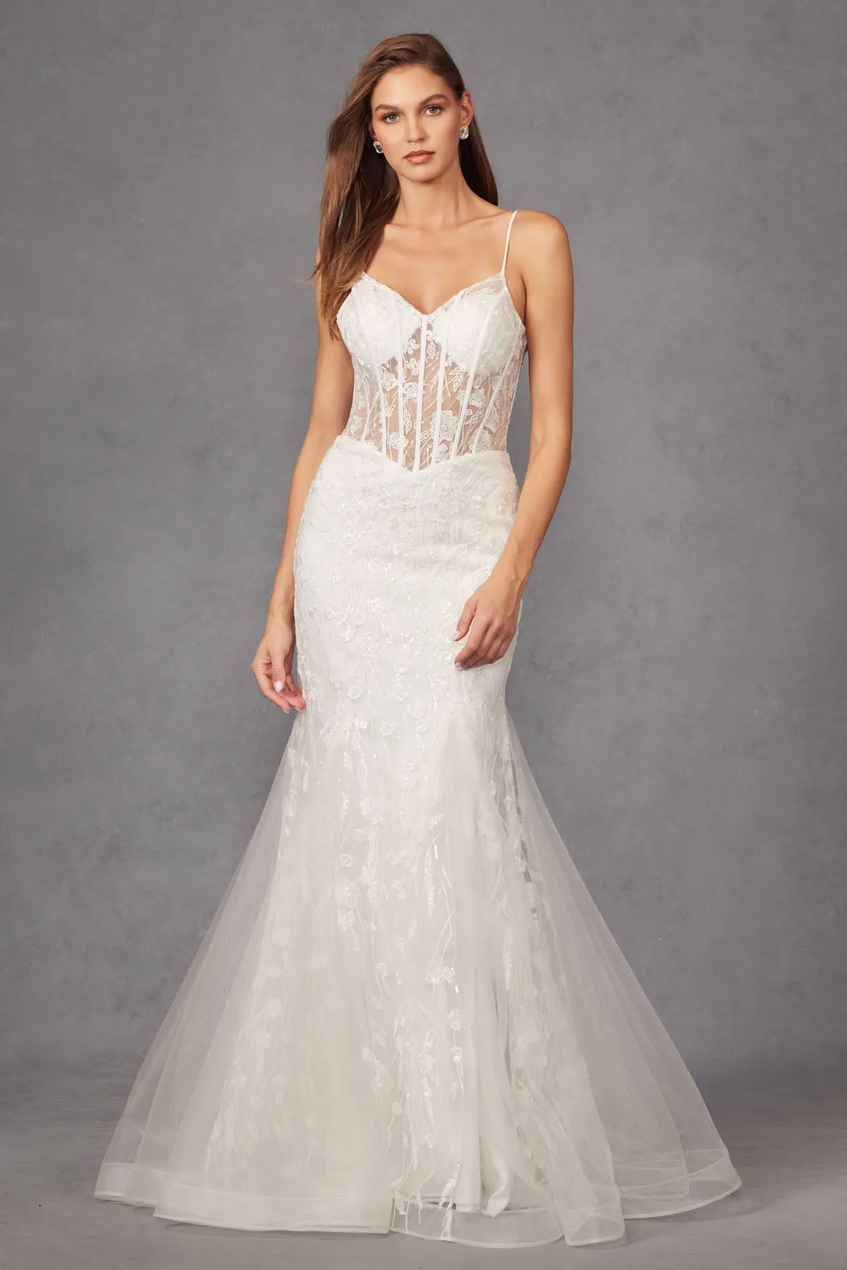 Embroidered V-Neck Bridal Mermaid Dress by Juliet JT2441SW